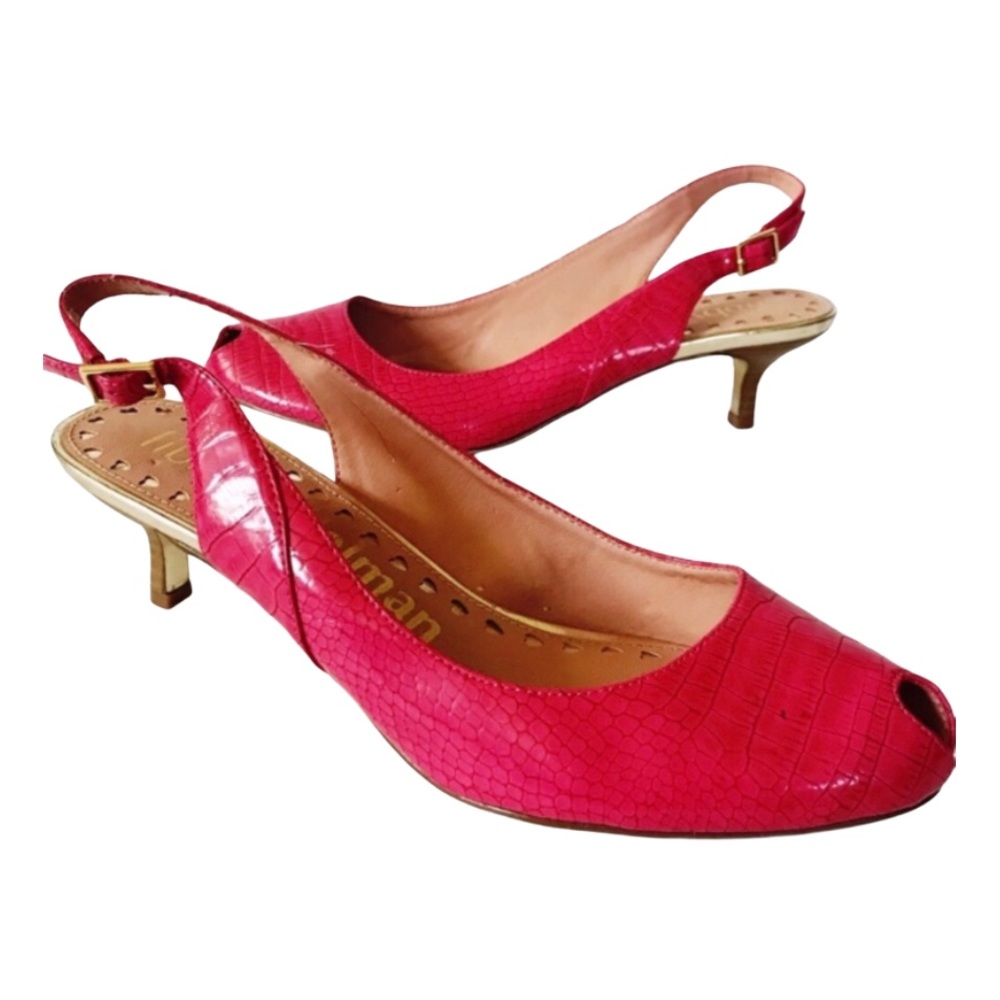 Sleek Kitten Heel Slingback Open Toe Snake Print